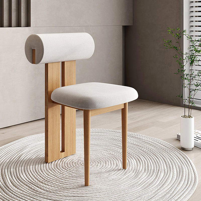 Atsuko Lamb Fleece Wooden Chair